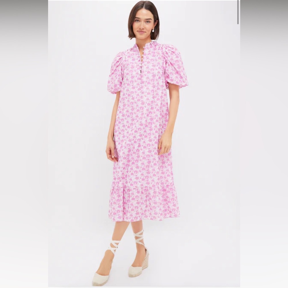 Pink and White Floral Mimi Midi Dress